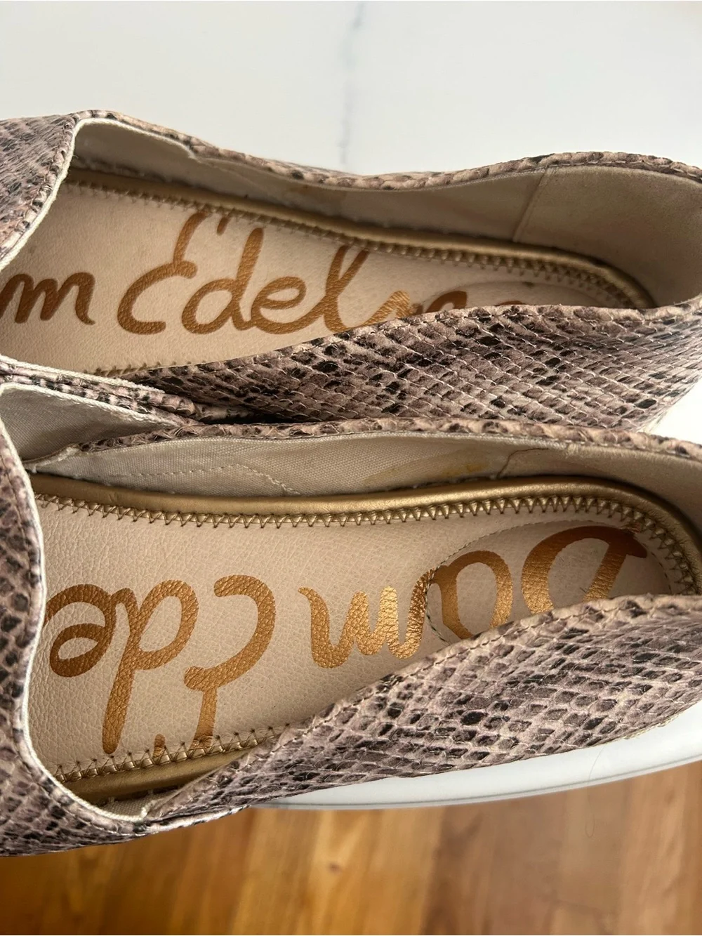 Sam Edelman Taupe-Pink Snake-Print Espadrille Flats